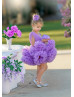 Purple Tulle V Back Ruffled Flower Girl Dress